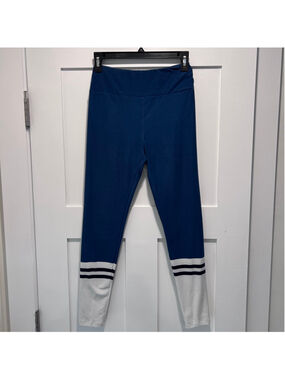 LuLaRoe One Size Blue Leggings – White & Navy Stripe Detail (b1)